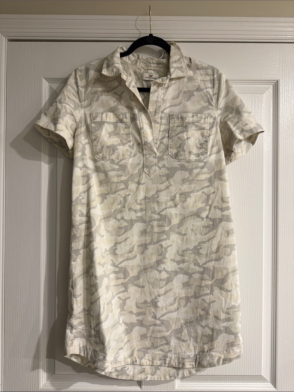 Vineyard Vines Cream and Light Gray Camo Polo Dress